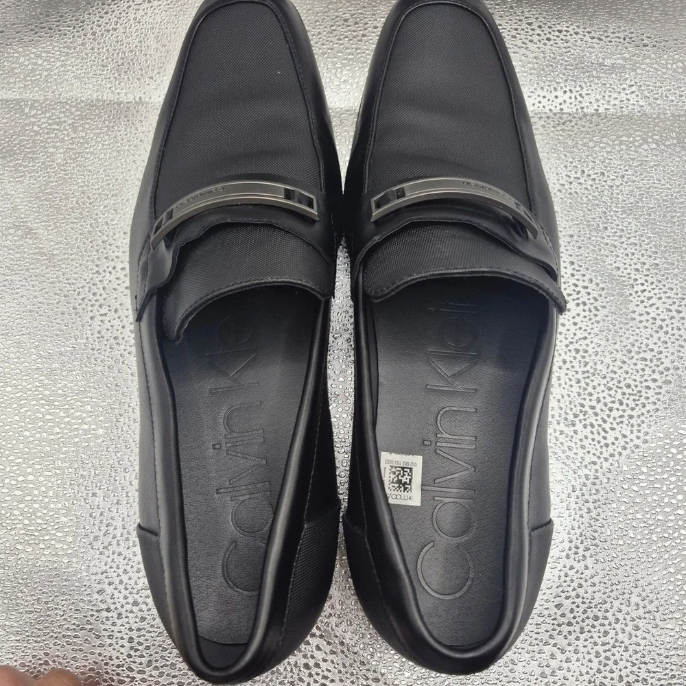 Calvin Klein Jameson Mens Black Leather Square Toe Loafers Dress Shoes 34F0311